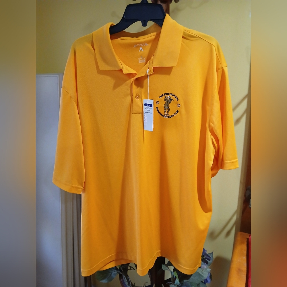Antigua Men’s XL Yellow Golf Polo Shirt Pine School Blue Marsh Golf Club Logo